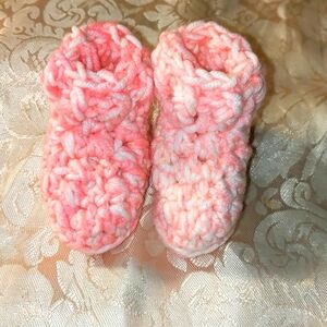 Handmade Variegated Pink Baby Booties Size Preemie to Newborn